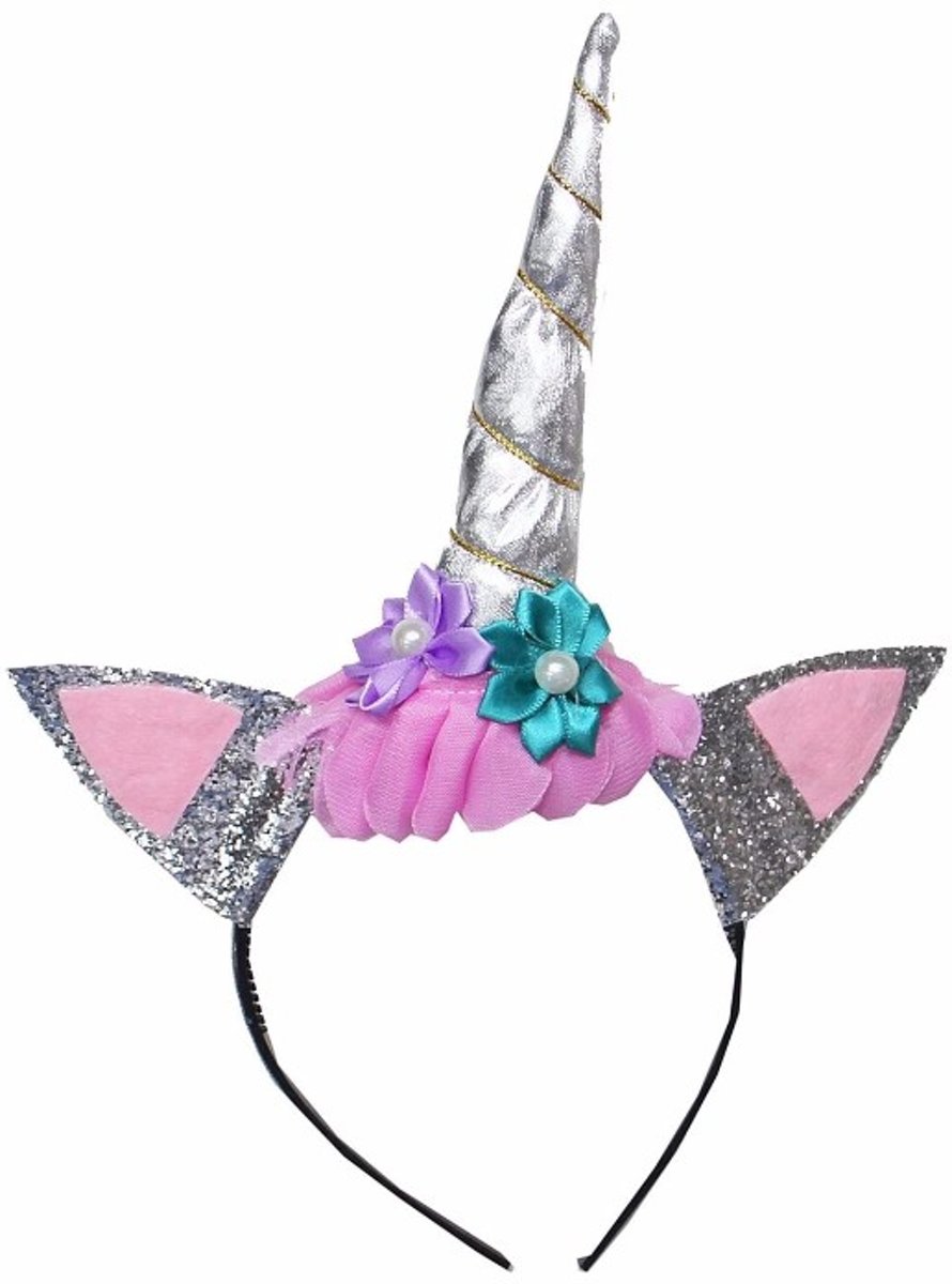 Unicorn diadeem zilver/glitter | Eenhoorn diadeem zilver